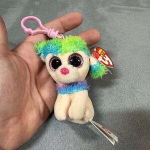 NWT Ty Beanie Boo Rainbow Poodle 2017 Keychain Charm Clip Plush Toy